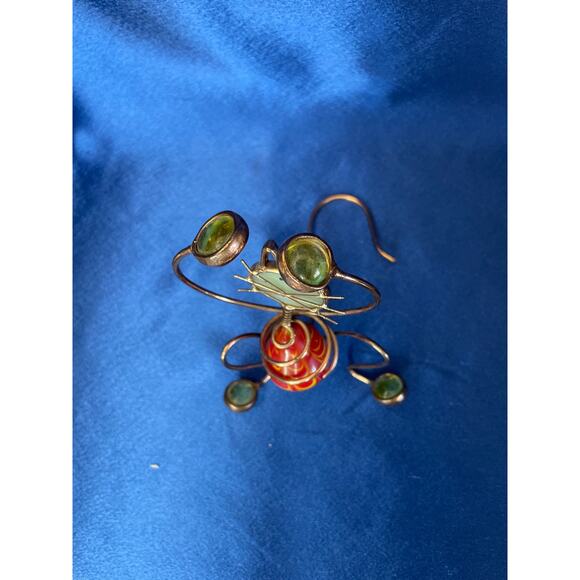 Copper Wire Whimsical Cat Sculpture with Colorful Glass Accent - Picture 6 of 7